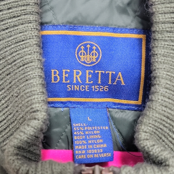 Beretta Quilted Field Jacket Olive Green Suede Trim Full Zip Size L - Picture 2 of 15